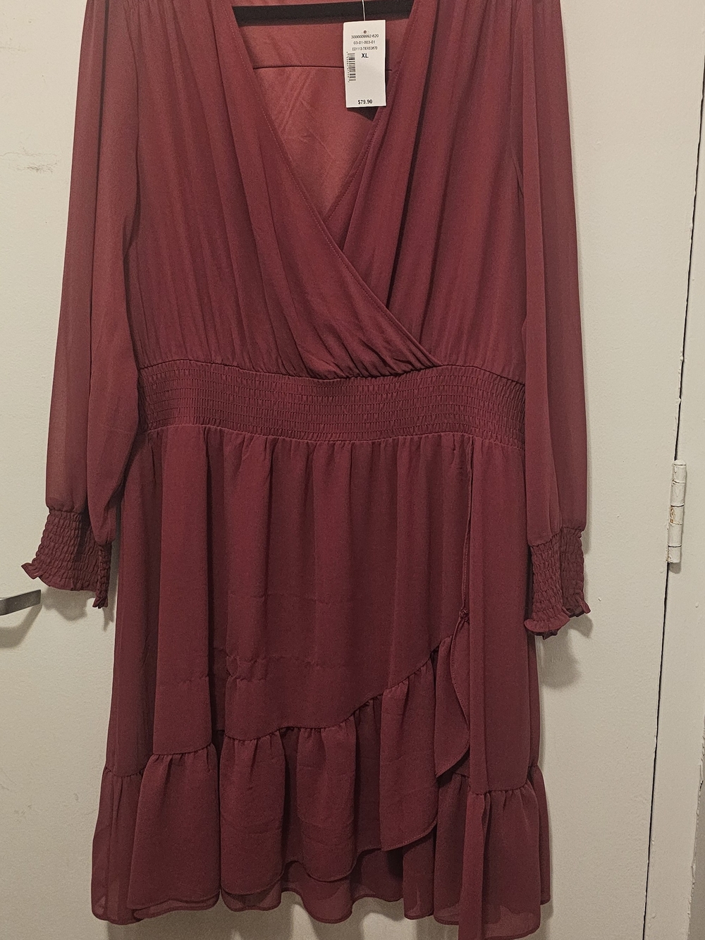 Ricki's Burgundy Long-Sleeve Wrap Ruffle Dress